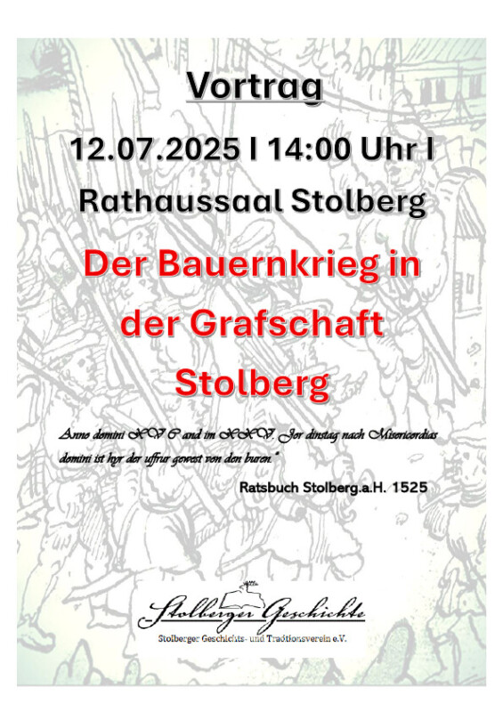Vortrag von Mario Bolte: Der Bauernkrieg in der Grafschaft Stolberg