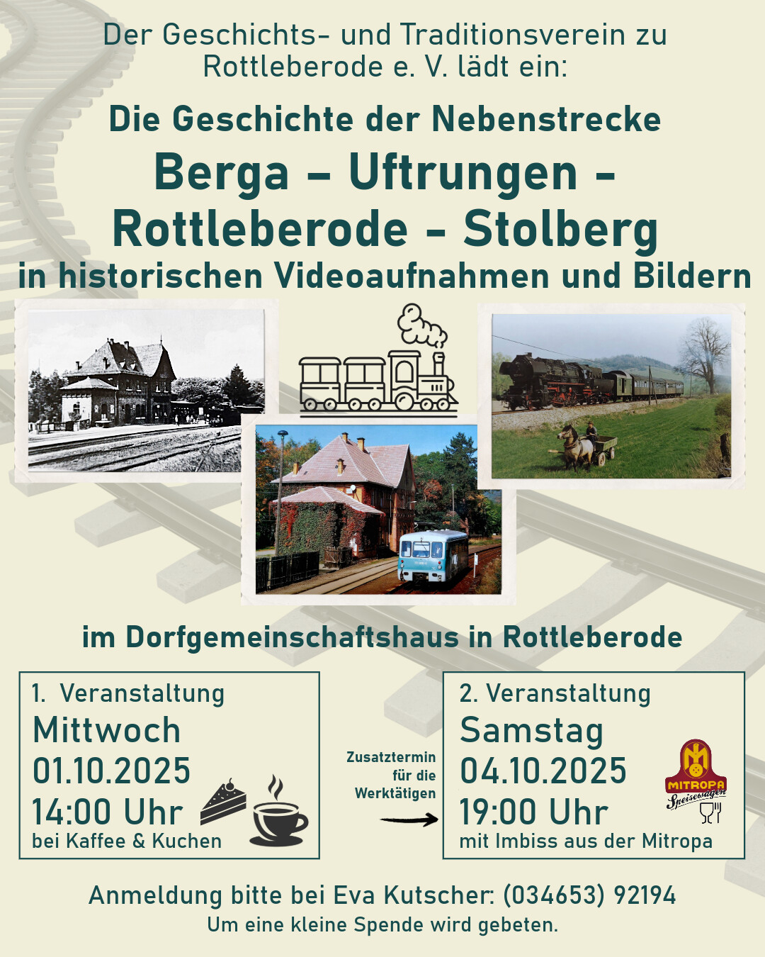 Geschichtlicher Nachmittag in historischen Videoaufnahmen und Bildern: Die Geschichte der Nebenstrecke Berga - Uftrungen - Rottleberode - Stolberg